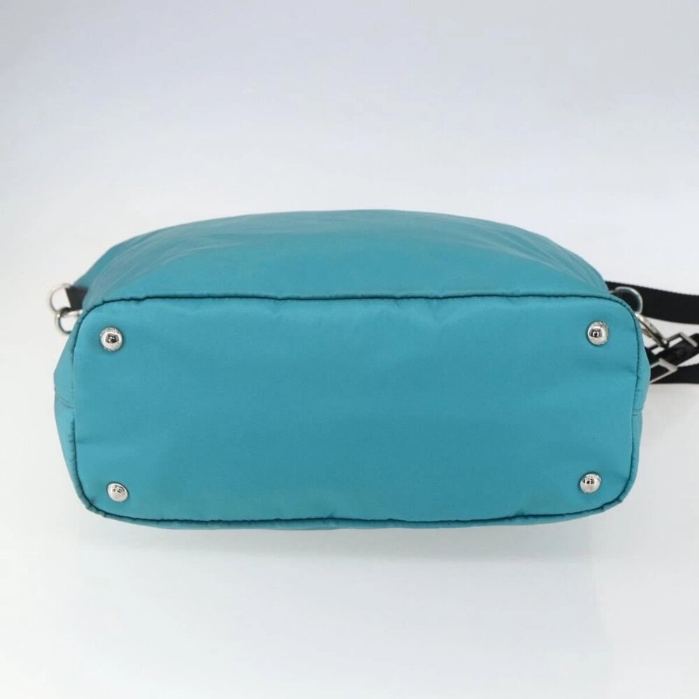 PRADA Tote Bag Nylon 2way Turquoise Blue Silver - Picture 7 of 16